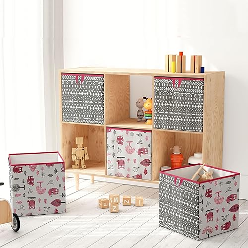 Miniatura 2 de Bacati Owls - Caja de almacenamiento de algodón para niñas, color rosa y gris