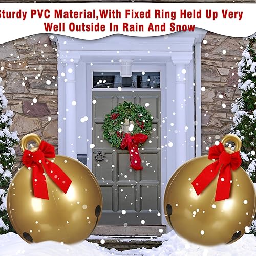 Miniatura 4 de 2 Pcs Light up Inflatable Christmas Balls 24 Inch PVC Decorated Ball Xmas Blow up Ball Decorations Outdoor with LED Light and Remote for Yard Lawn