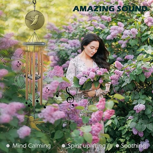 Miniatura 5 de Campanillas de viento de colibrí para exteriores, campanillas de viento conmemorativas de 32 pulgadas para crear un ambiente zen, regalo de colibrí