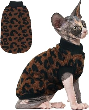 PUMYPOREITY Winter Warm Cat Sweater - Super Soft & Elastic Knit with Plush Fleece, Easy-On Design with Ribbed Neck & Cuffs, Stretchy Cat Outfit for Indoor/Outdoor Use,Brown, L