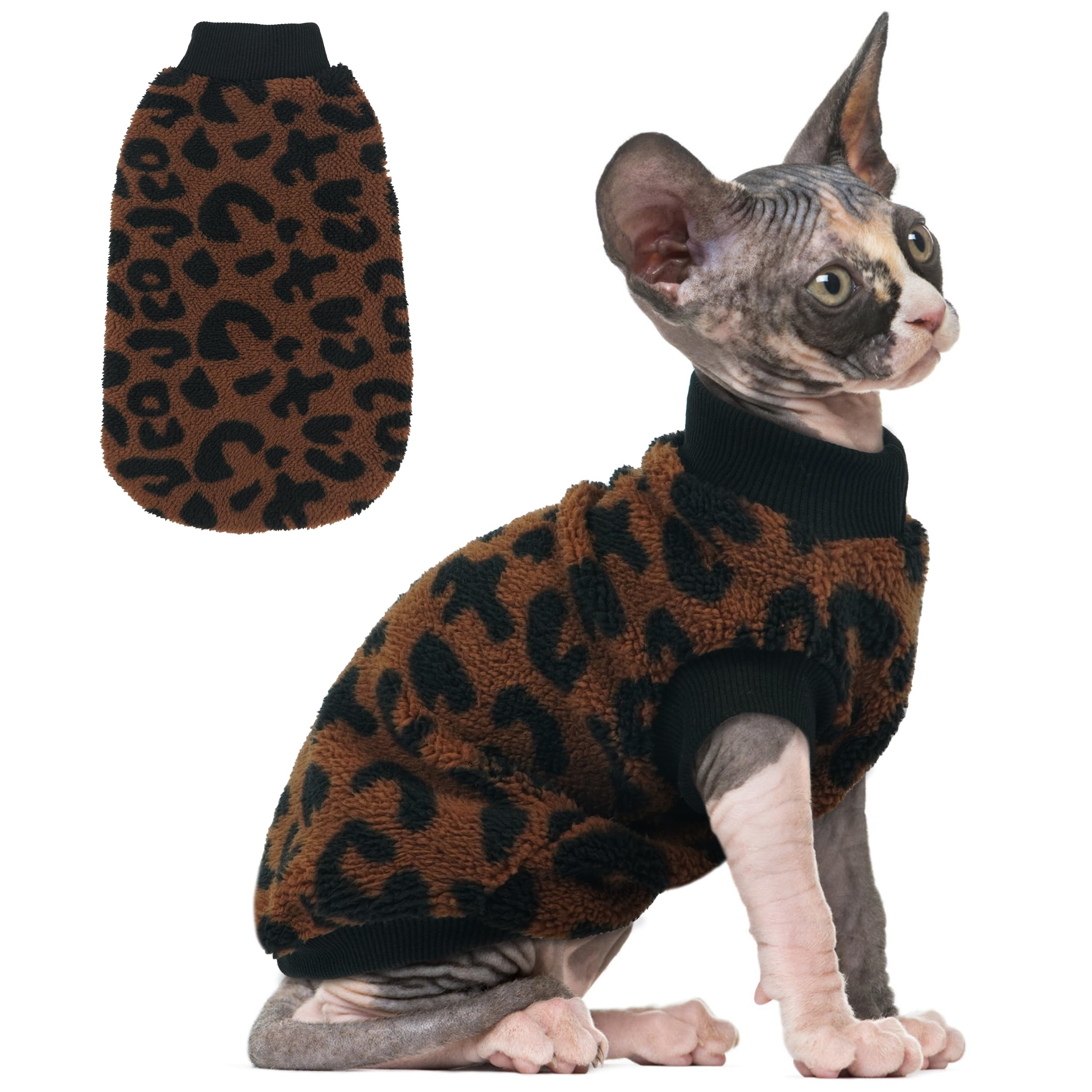 Chandail pour chat haut de gamme en tricot doublé polaire peluche
