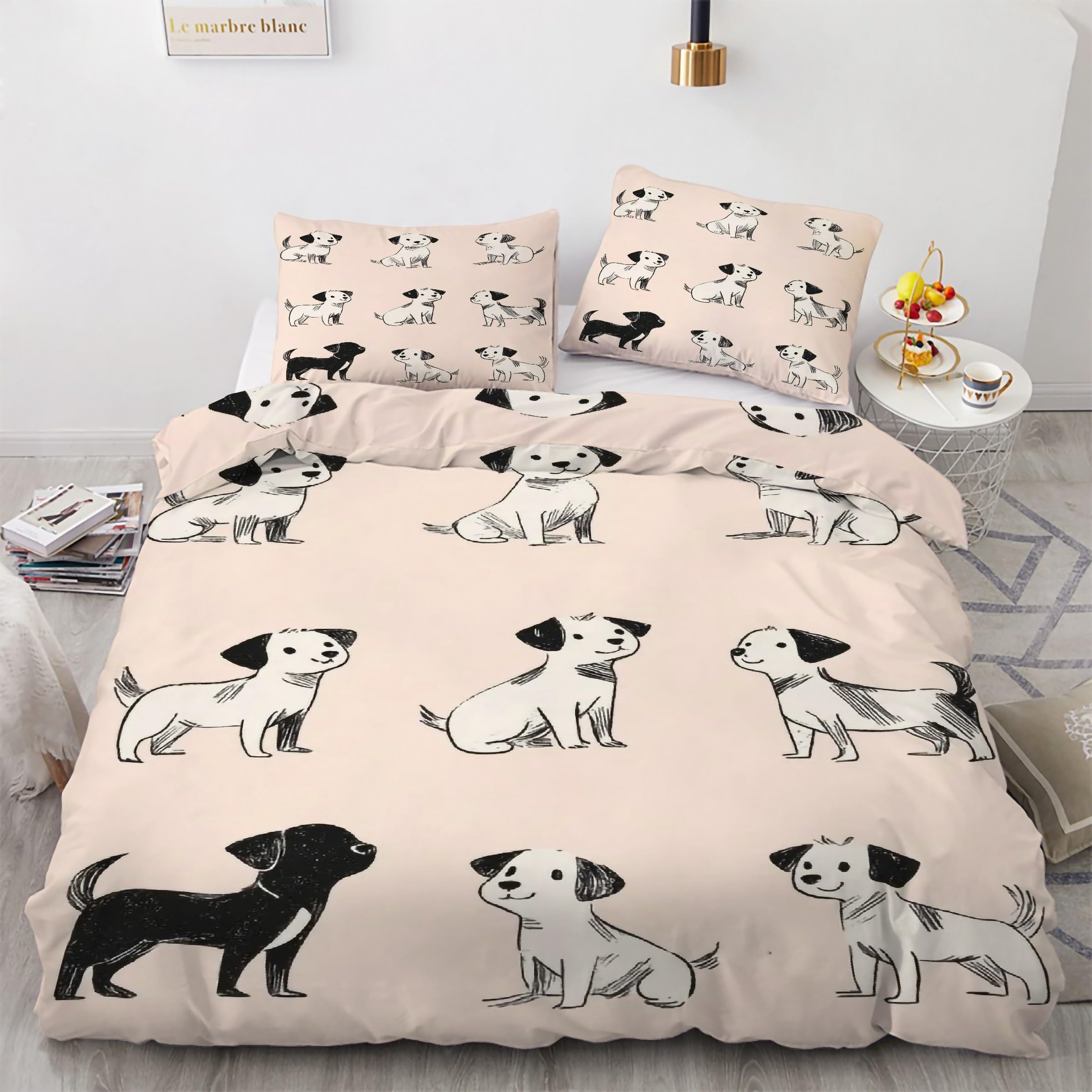 Housse de couette 200x200 chien anti-plis en microfibre douce pour lit 2 personnes