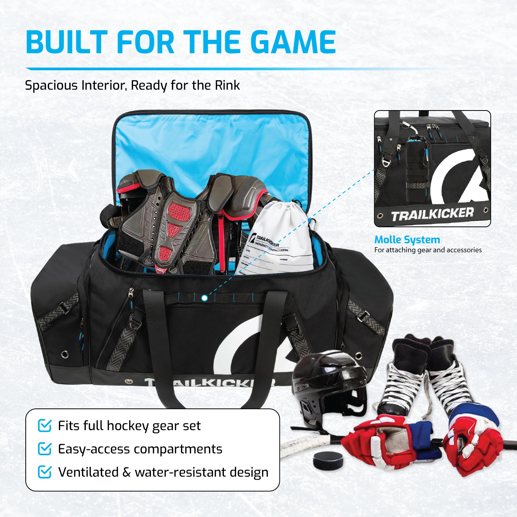 Borsa per attrezzatura da hockey di alta qualità, grande capacità, design traspirante, con sacco per casco, portabottiglie e coperture per le lame, 102 x 40 x 40 cm