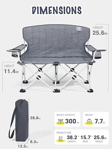 Miniatura 3 de EVER ADVANCED Silla de campamento doble para niños con cierre de seguridad para portavasos y exteriores, plegable, acolchada, con bolsillo de malla,