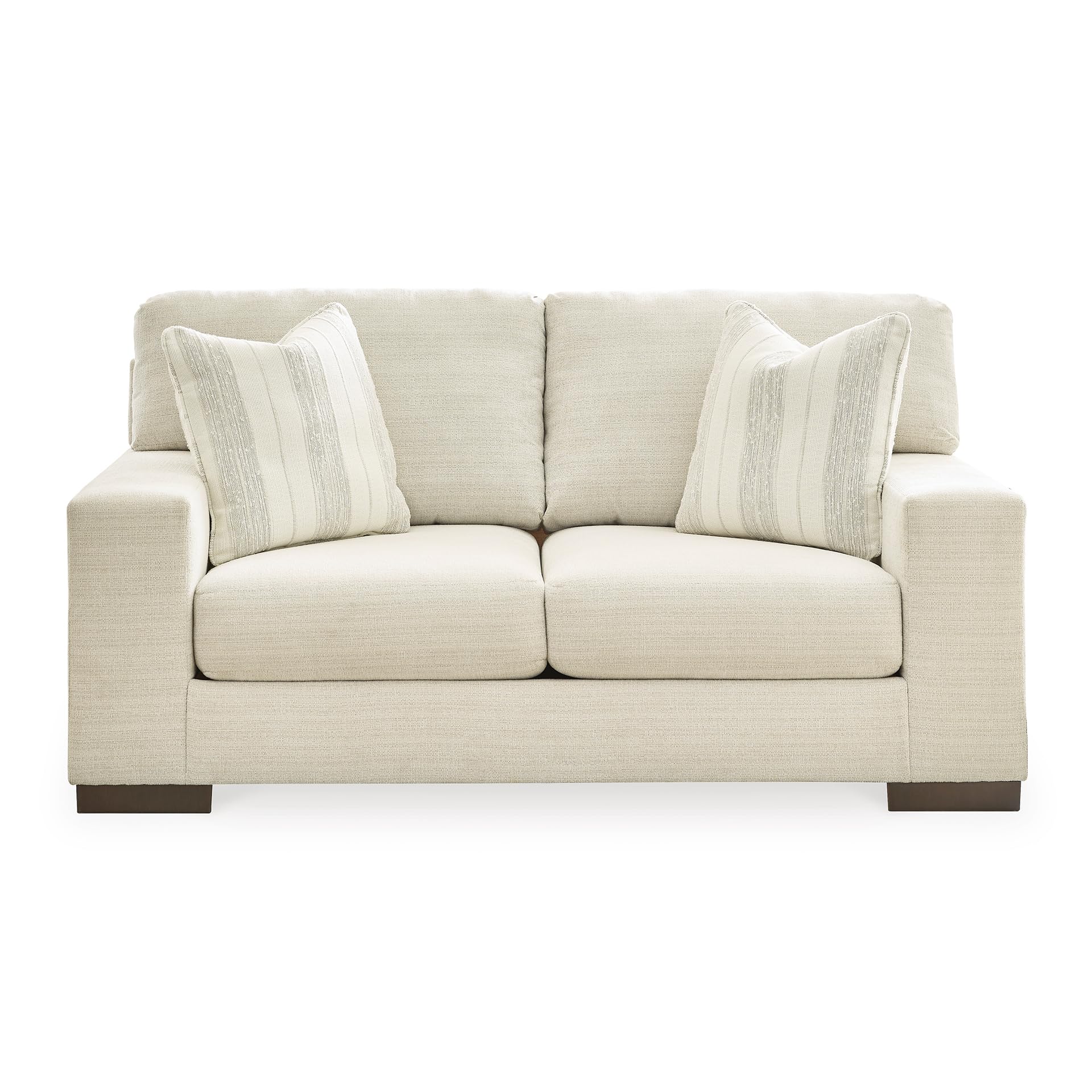Signature Design by Ashley Maggie Contemporary Upholstered Loveseat with Accent Pillows, Off-White
