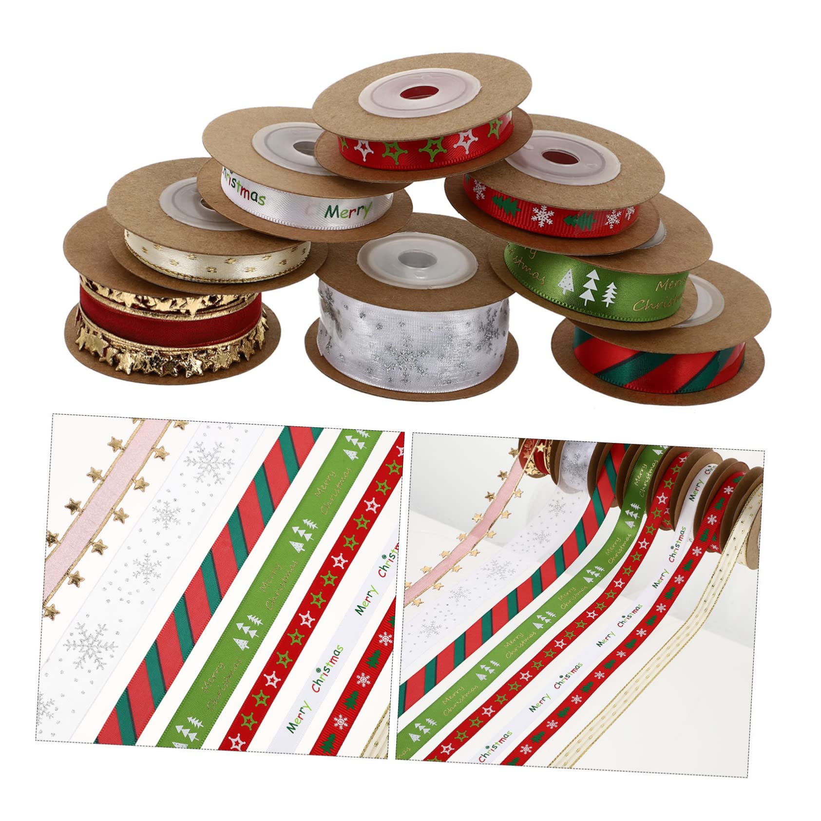 NUOBESTY Stück Rollen Weihnachtsband seidenband bändchen Party-Geschenkbänder weißes Kräuselband Weihnachtssto das Weihnachtsbänder zum Verpacken von Geschenken Weihnachten