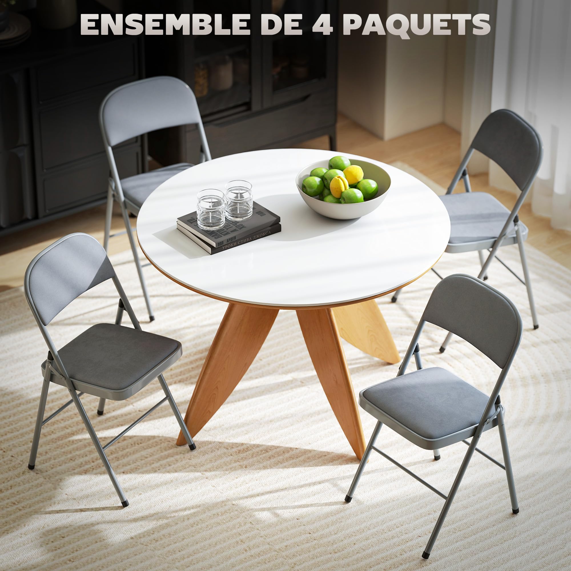 Paquete De 4 Sillas Plegables, Sillas Plegables De Metal Portátiles Para Eventos Para Exteriores E Interiores Con Cojín, Almohadillas Antideslizantes Para Pies, Sillas Apilables, Color Gris