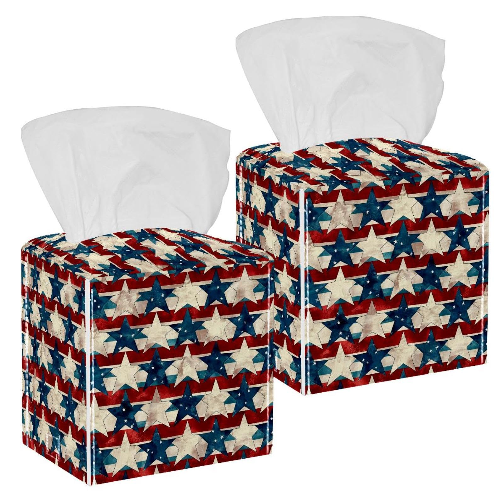 American Stars Tissue Box Cover, 2 Pack PU Leather Square Facial Tissue Dispenser Box holder for Home Office Car