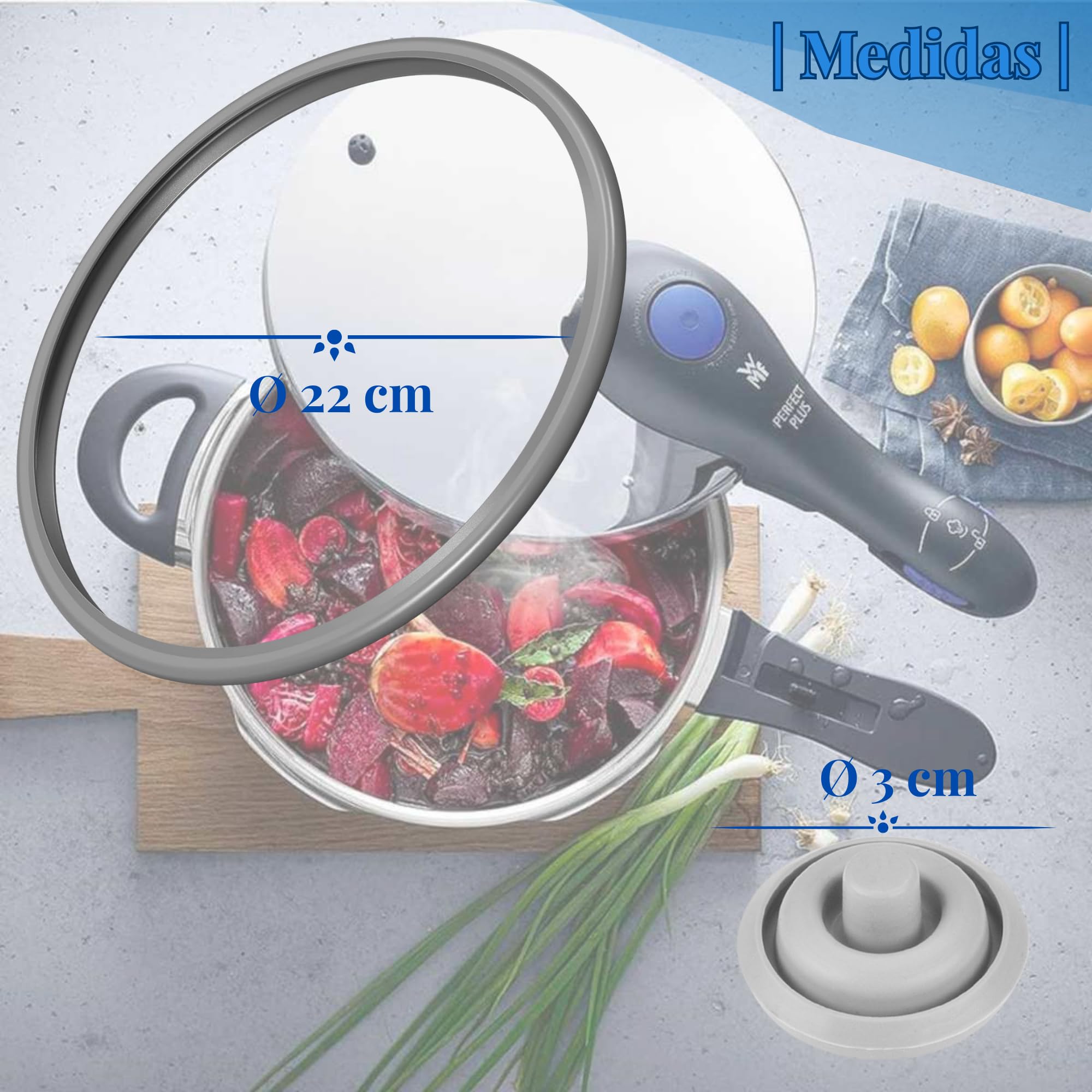 Junta de goma olla WMF Perfect y WMF Perfect Plus Ø22 + válvula indicadora de cocción Ø3 | pack de 1 y 2