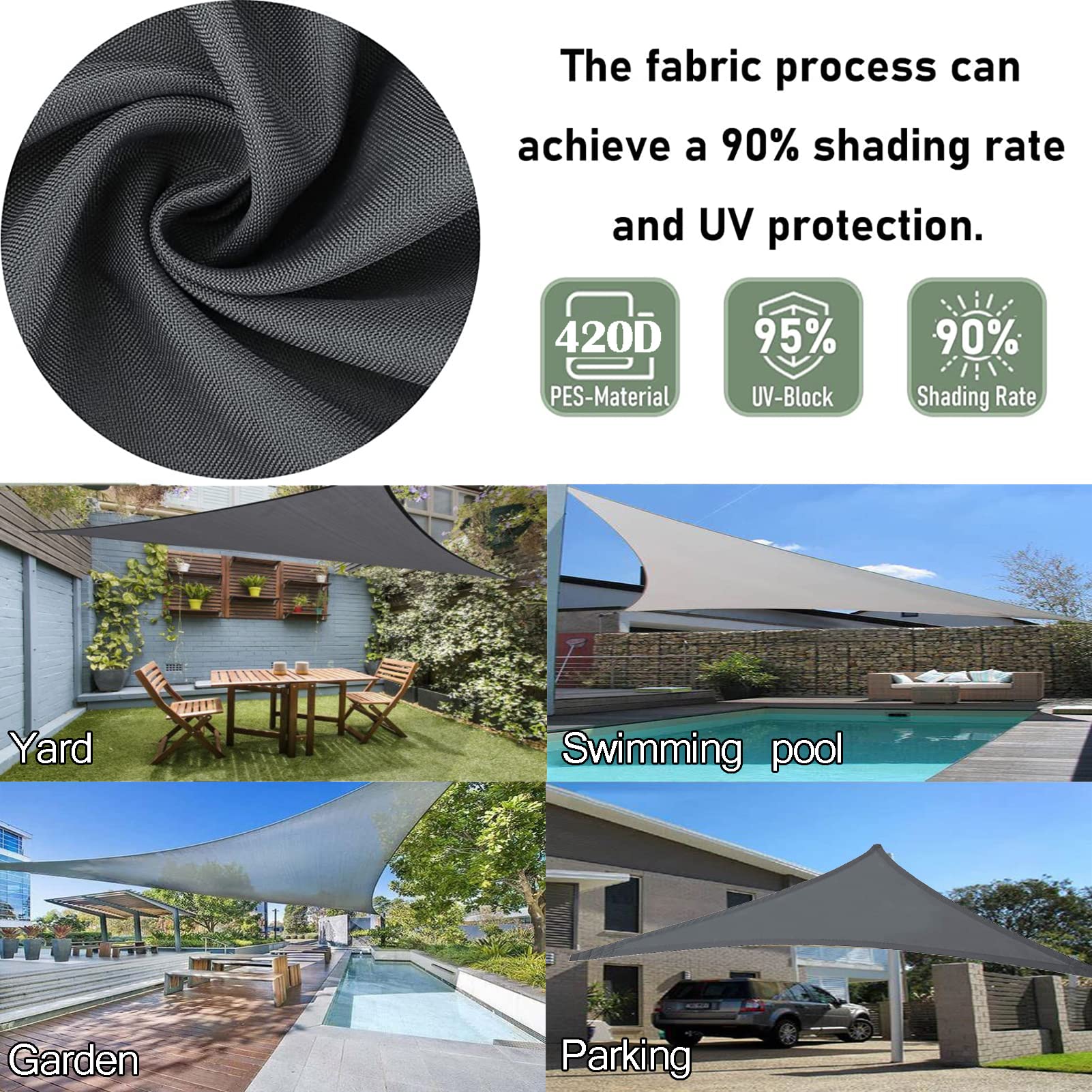 ZHANGY Sonnensegel Wasserdicht Dreieckig Terrasse Schattensegel 16x16x23ft/5x5x7m, Wasserabweisend Sonnenschutz Windschutz Multifunktional Atmungsaktiv Sonnensegel Anti UV, für Garten
