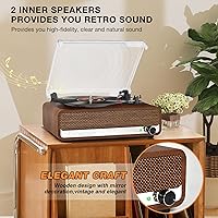 Vista 2 de Reproductor de discos de vinilo con altavoces, tocadiscos de 3 velocidades con Bluetooth, Aux, conector para auriculares, salida RCA y parada