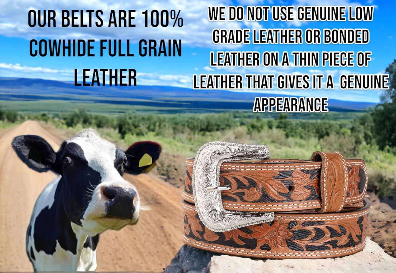 F&L CLASSIC mens Western full grain Leather belt Strap w/Snaps for Interchangeable Buckles, USA, - Image 5