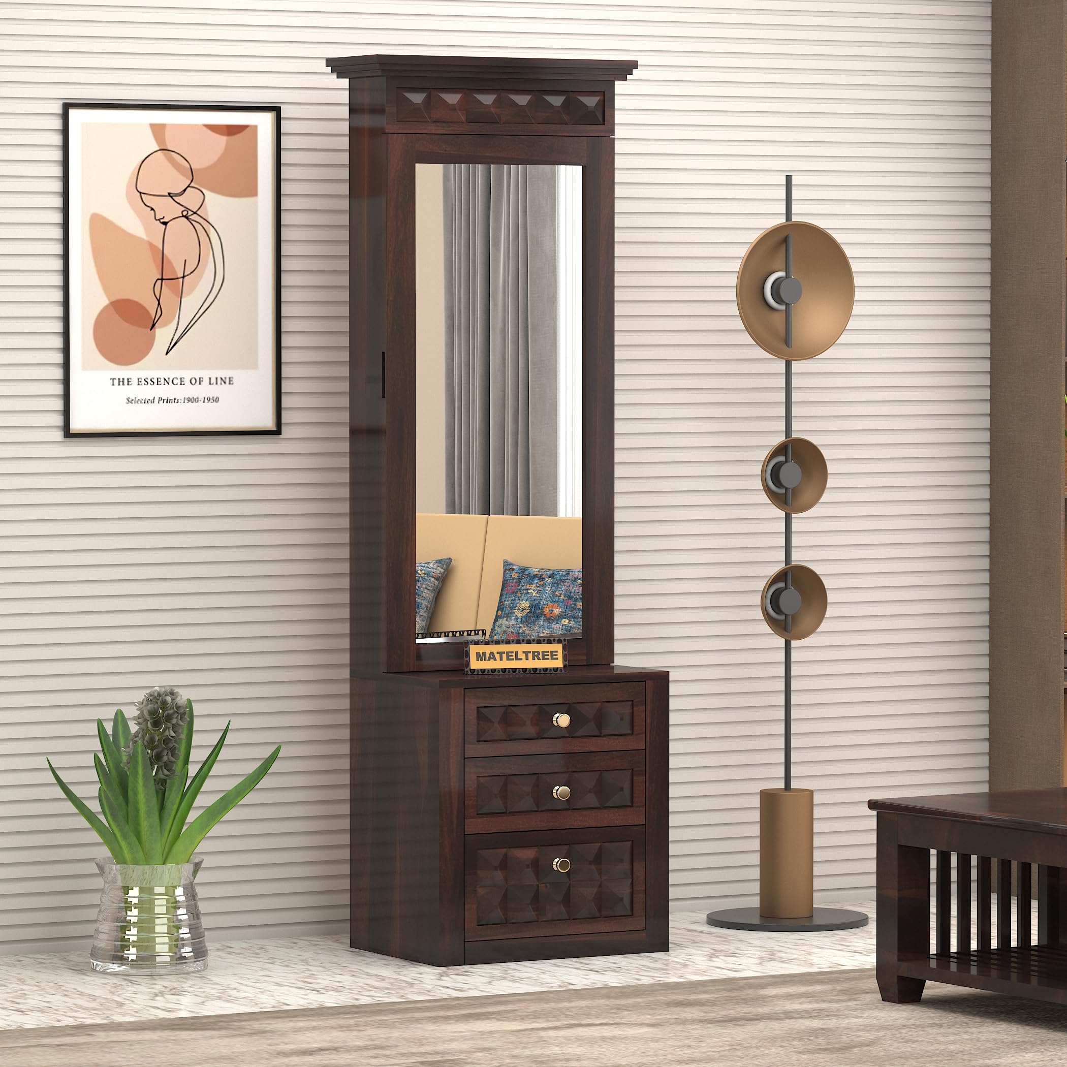 Sheesham Wooden Dressing Table with Storage - 2 Drawer & 4 Shelves - Vanity Table/Makeup Table/Dressing Table with Mirror - Wooden Dressing Tables for Bedroom Dresser (Design 2)-picture-20