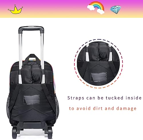 Miniatura 7 de HTgroce Mochila con ruedas para niñas mochila escolar con bolsa de almuerzo y bolsa para lápices mochila con ruedas para niños Púrpura