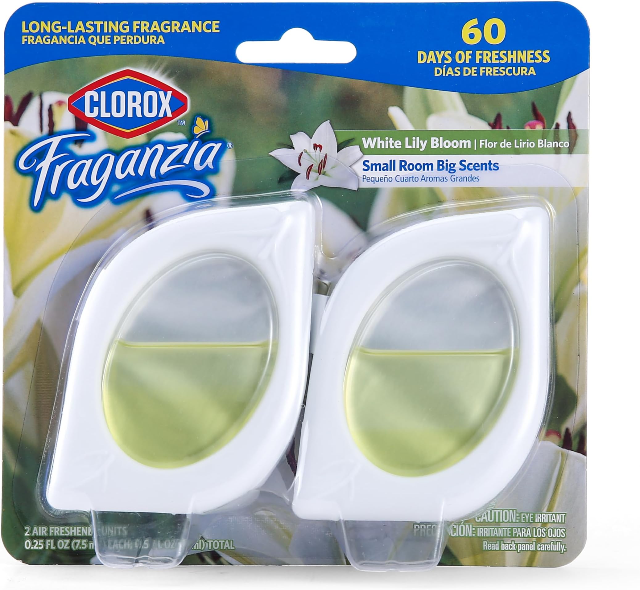 Clorox Fraganzia Small Rooms Air Freshener, White Lily Bloom Scent - Peel & Place Air Freshener, No-Plug, Battery-Free for Closets, Laundry Room, Entry Way, Bathroom, Locker, 0.25 Fl Oz Each, 2 Count