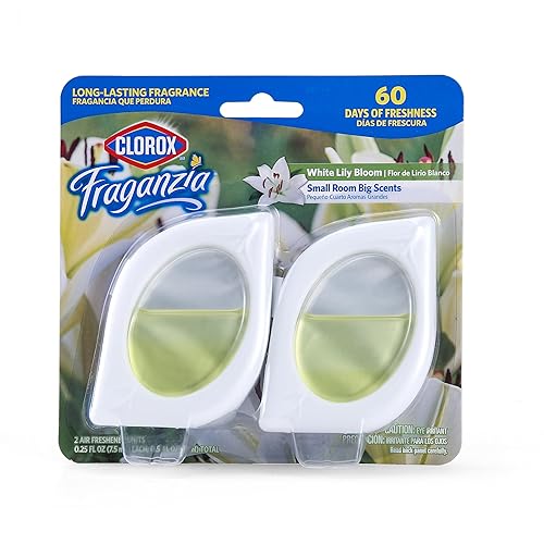 Clorox Fraganzia - Ambientador para habitaciones pequeñas con aroma a flor de lirio blanco, 2 unidades  Ambientador para despegar y colocar, sin