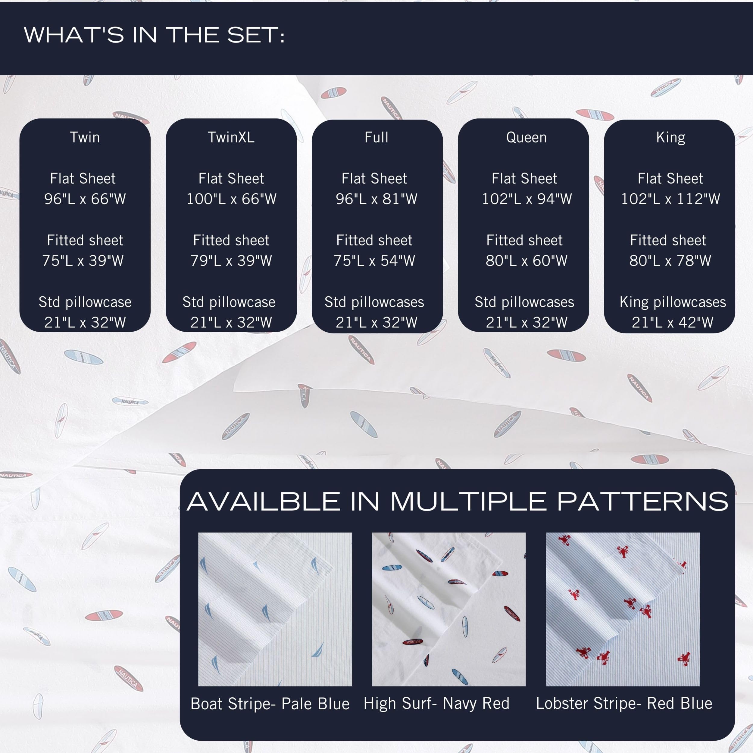 Nautica - Full Sheets, Cotton Percale Bedding Set, Casual Home Decor (High Surf Navy, Full)