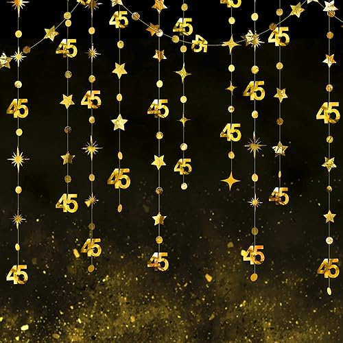 Miniatura 6 de Decoraciones doradas para cumpleaños n 45 guirnalda de estrellas parpadeantes con lunares circulares y círculos para colgar en banderines metálicos