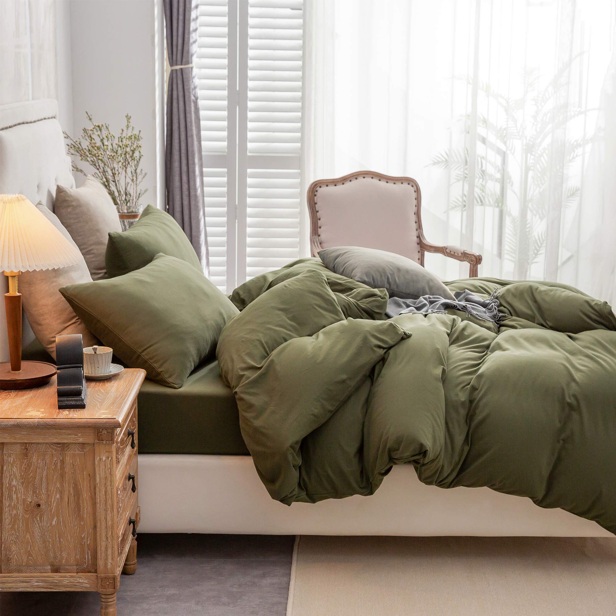 PURE ERA ジャージーニット掛け布団カバーセット 100% Tシャツ コットン スーパーソフト 快適 寝具3点セット ジッパー開閉付き(ヘザーベージュ、キング) PURE ERA ジャージーニット掛け布団カバーセット 100% Tシャツ コットン スーパーソフト 快適 寝具3点セット ファスナー開閉  (ソリッドオリーブグリーン キング)