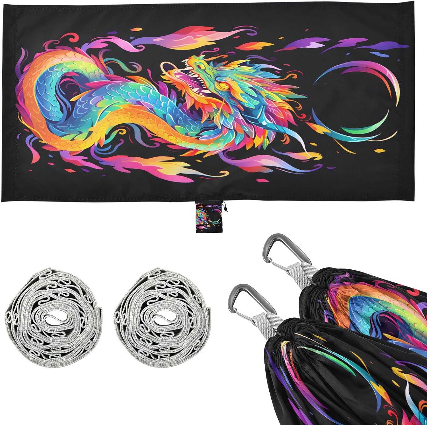 ALAZA Rainbow Dragon Camping Hammocks Single or 2 Person 500 lbs Portable Parachute Travel Hammock w/Tree Straps for Hiking Backpacking Indoor Outdoor