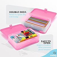 Vista 7 de Enday Caja de Lápices Rosa, Caja de Plástico de Gran Capacidad de Doble Nivel con 12 Compartimentos, Caja de Lápices de Plástico con Tapa de Cierre