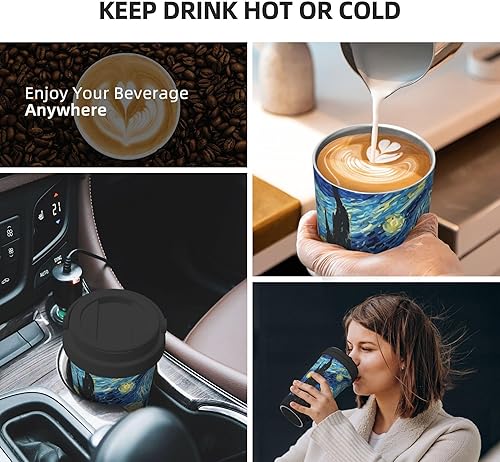 Miniatura 6 de bassyil Van Gogh The Starry Night - Taza de café aislada de 17 onzas con tapa abatible, diseño de cielo estrellado, vaso de viaje aislado de acero