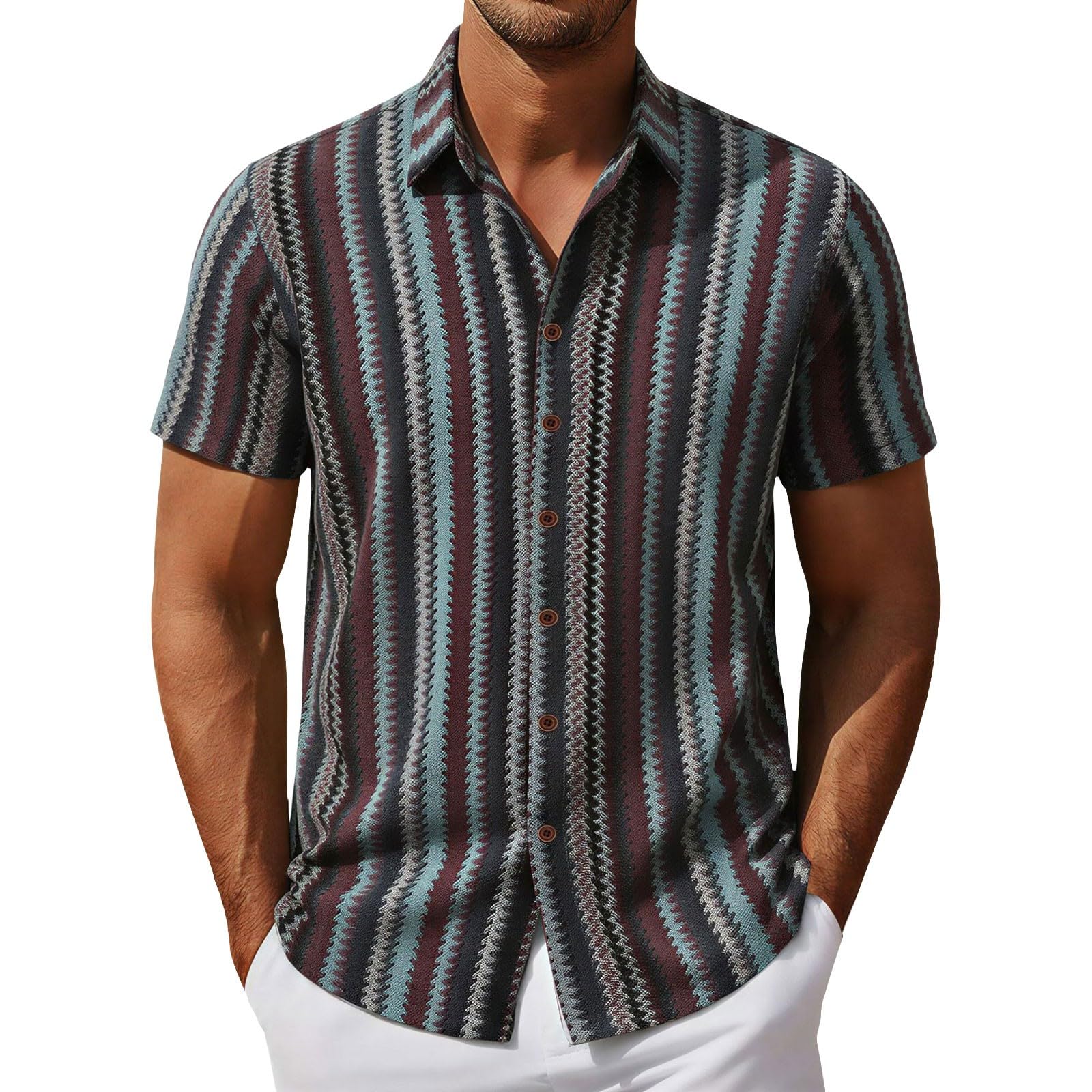 WINWUQB Chemise à manches courtes boutonnée pour homme - Chemise de plage décontractée et légère - Style hawaïen - Hauts d'été