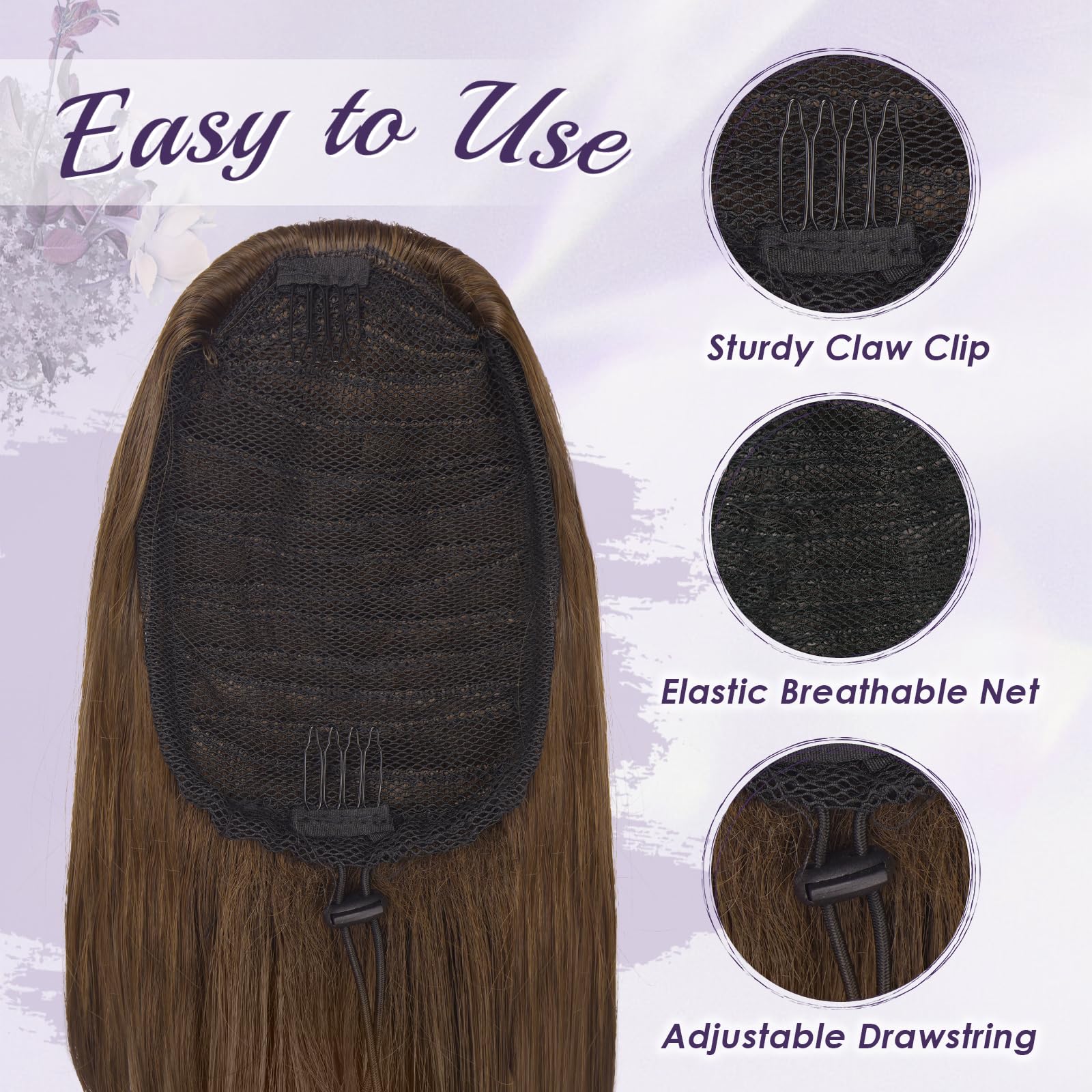 FESHFEN Coda Capelli Extension con Coulisse, Naturali Ondulati Lunga Ricci Posticci Sintetici Marrone Multiplo Coda Cavallo Extensions Posticci Capelli per Donna, 50 cm