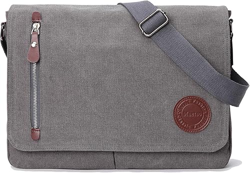 Bolso bandolera de lona vintage para hombres y mujeres, bolsa de hombro de viaje para laptop de 13.5 pulgadas (gris)