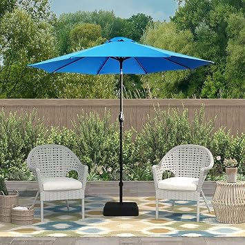 ABBLE Outdoor Patio Umbrella 9 Ft Stripe with Crank and Tilt, Weather Resistant, UV Protective Umbrella, Durable, 8 Sturdy Steel Ribs, Market Outdoor Table Umbrella - Aqua