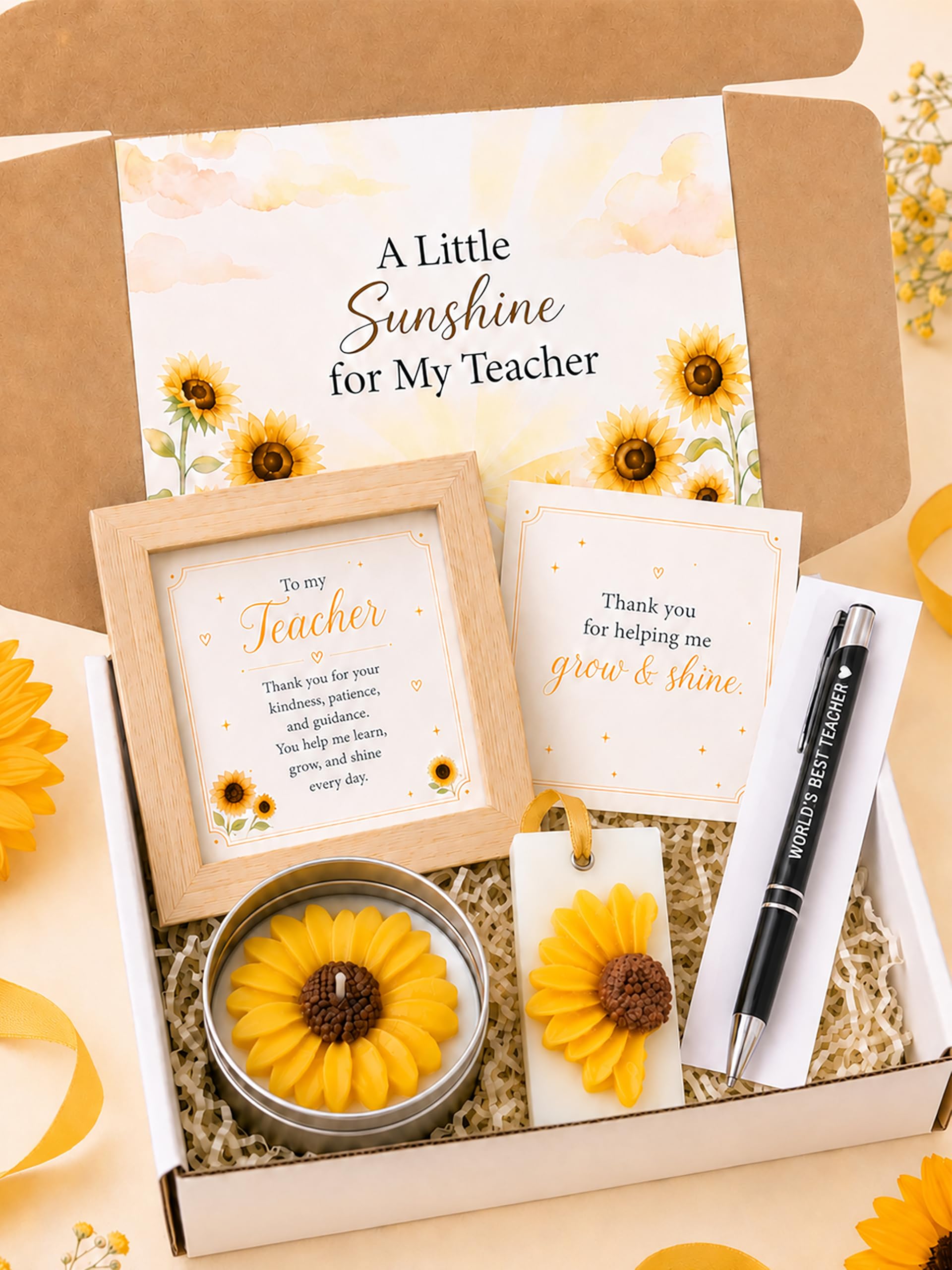 Gifts Box for Teacher | Scented Candle, Wooden Framed Sign, Wax Melt, Pen, and Card Gift Set, Teacher's Day, Birthday and End of School Year Thank You Gift for Women Teachers-picture-16
