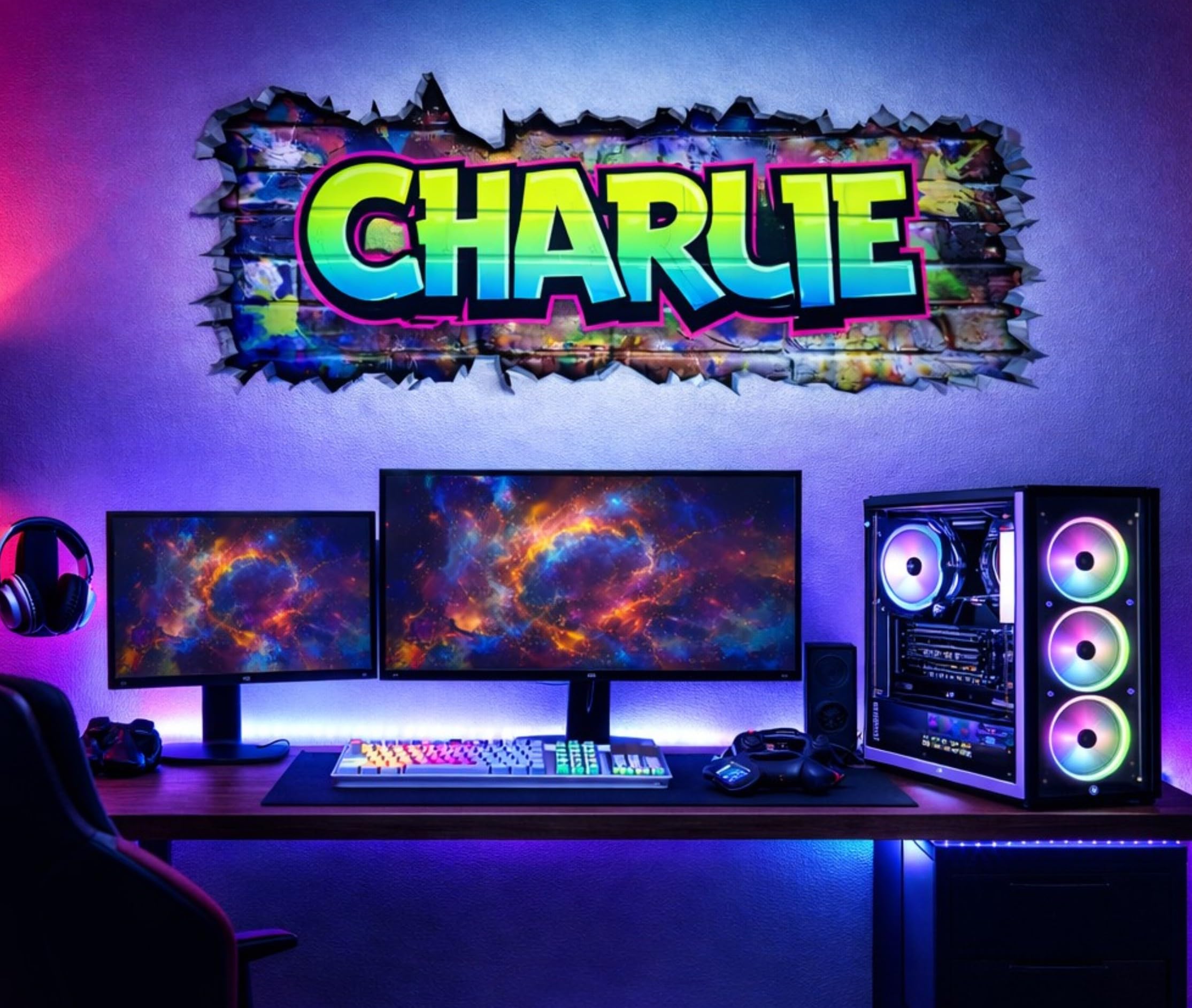 Personalised Graffiti Brick Teenage Gaming Wall Art Sticker, Graphics, Decals,ng1 (550mm x 240mm)