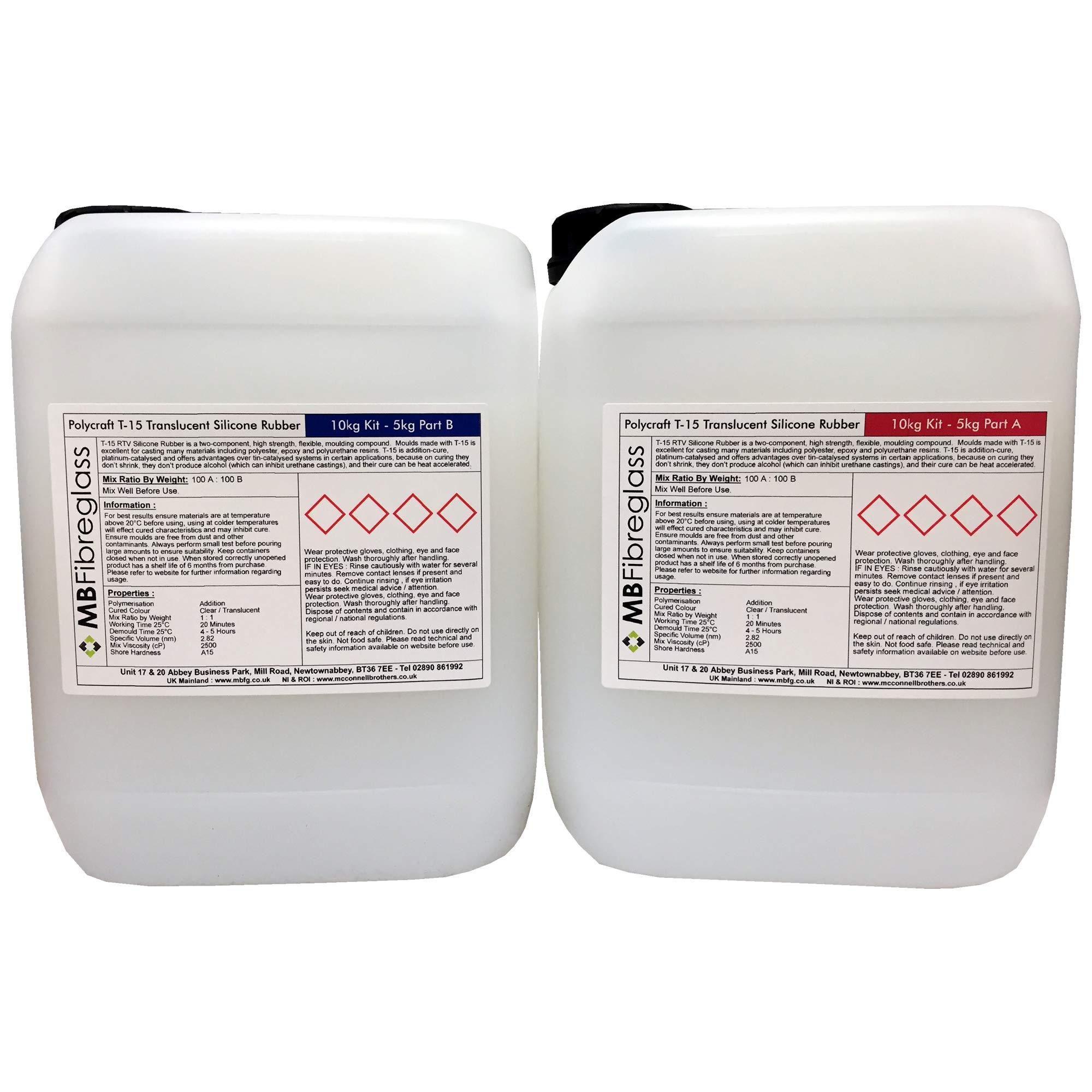 Polycraft T15 Translucent Clear RTV Addition Cure Silicone Rubber Shore A15-10kg Kit (T-15)
