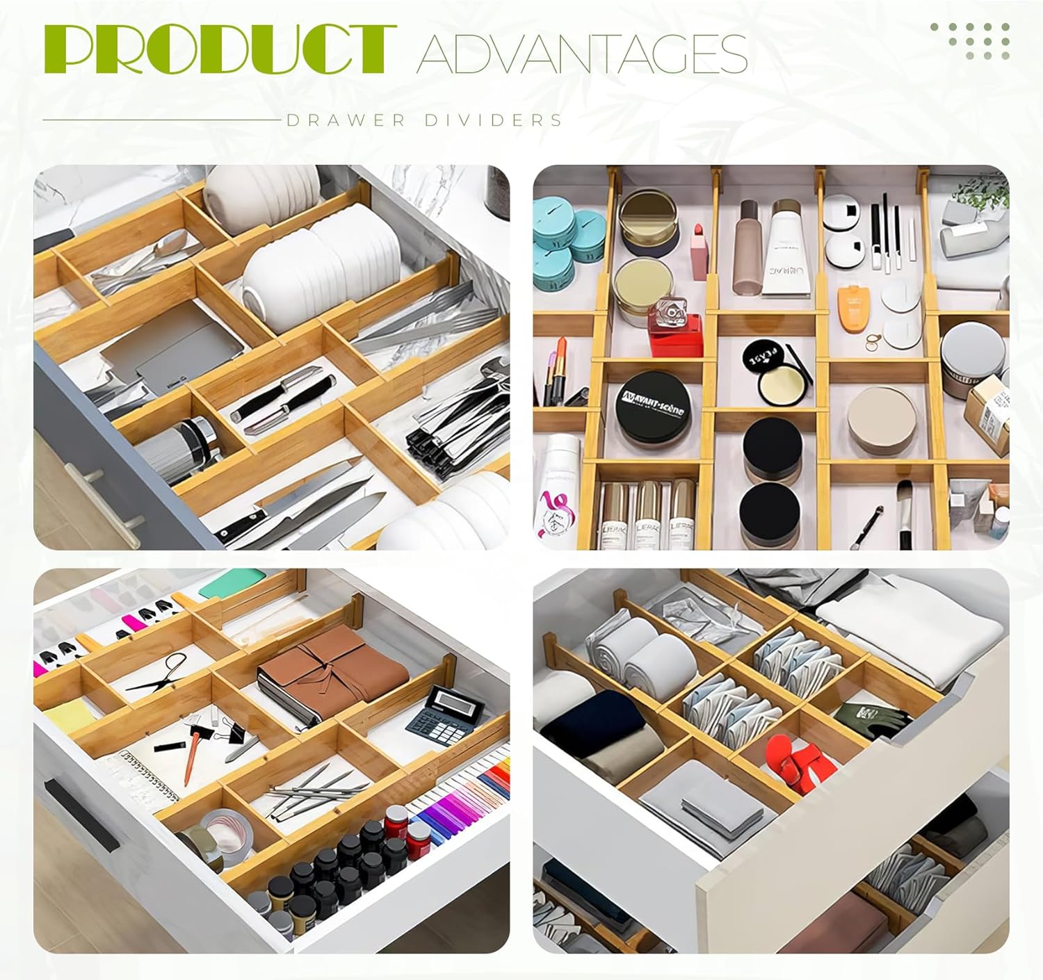 6PCS Bamboo Drawer Dividers with Inserts, Expandable Kitchen Utensil Drawer Organizers,Adjustable drawer organizer for deep drawers Dresser Closet Underwear Storage Bedroom Bathroom Drawers(16.6"-22") - Image 4