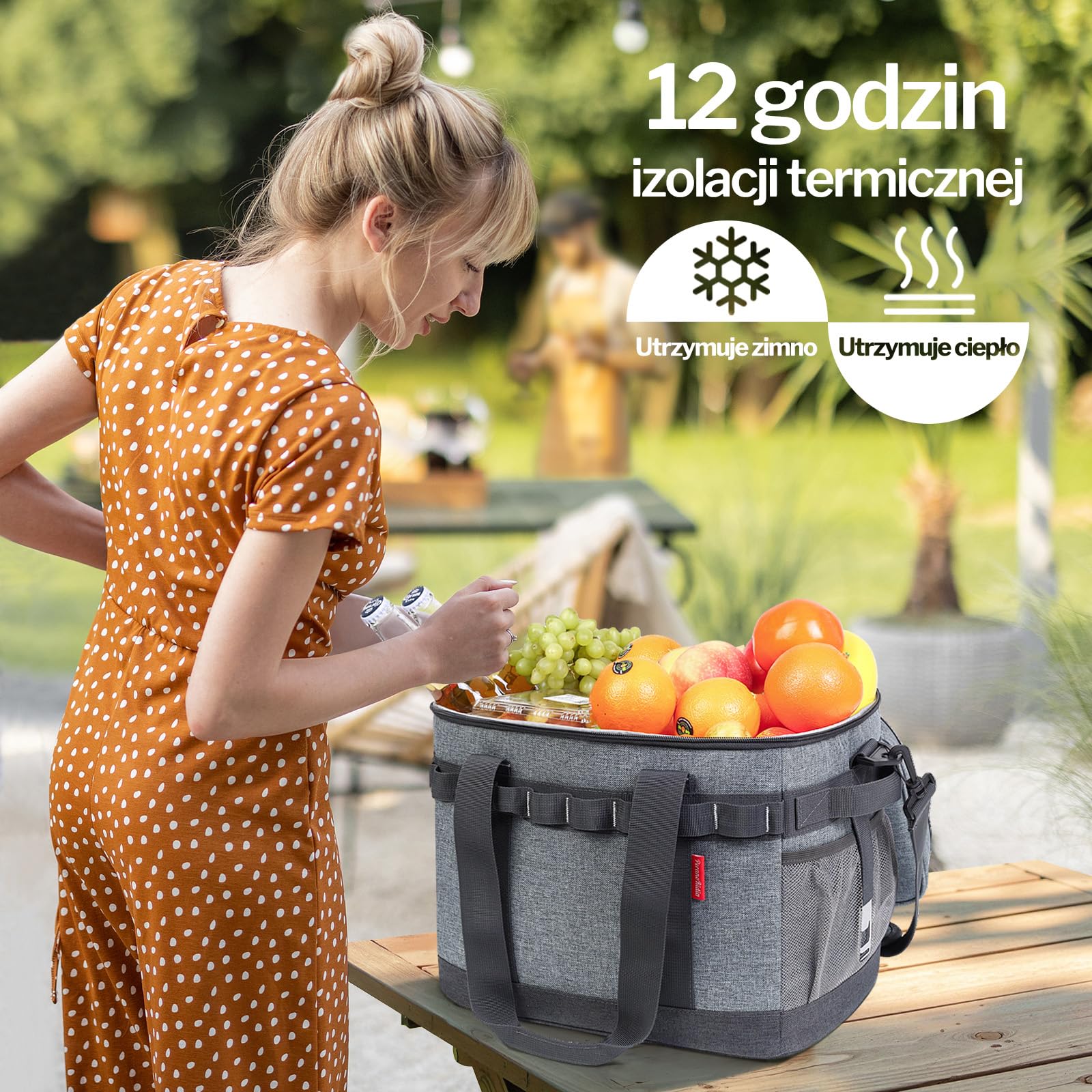 Torba Termiczna 20L, Składana Miękka Torba Chłodząca, 12h Chłodzenie, Lekka Skrzynka Chłodząca, Izolowana Torba Termiczna, Przenośna na Kemping, Piknik, Plażę, Pracę, Podróże