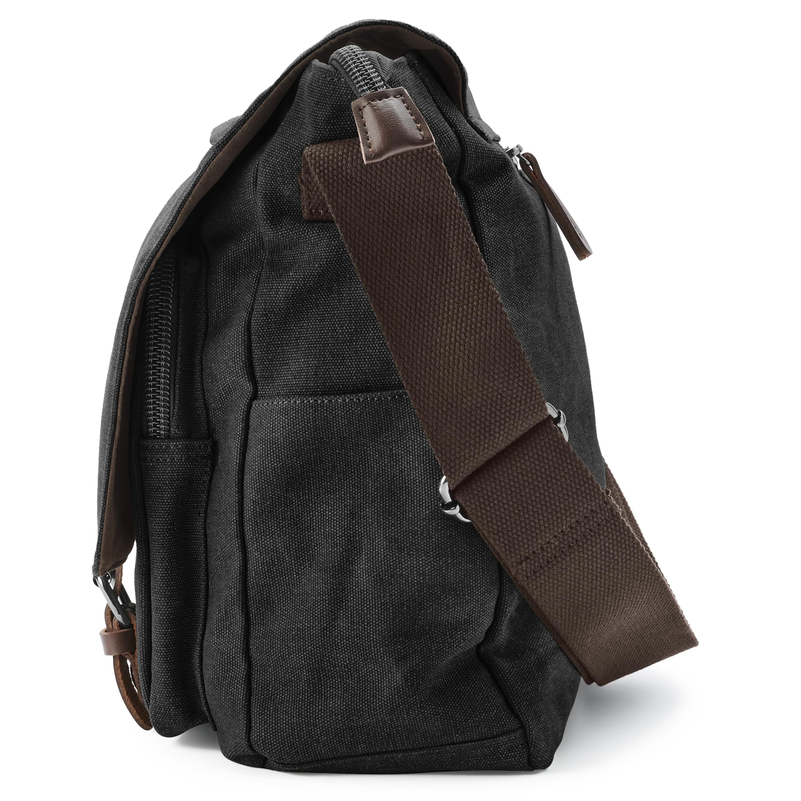 Trendhim Messenger Bag Herren | Canvas Umhängetasche mit Lederdetails & Laptopfach | Schultertasche für Alltag, Arbeit, Büro & Freizeit, 15 Zoll
