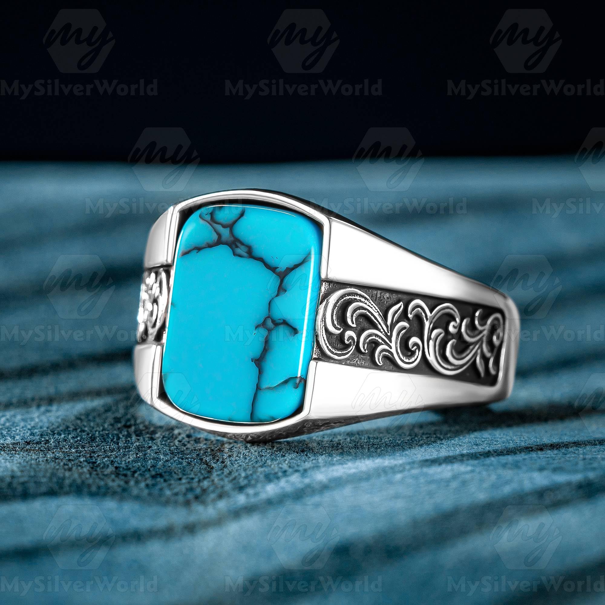 Herrenring aus 925er Sterlingsilber, türkischer Stein, türkischer Stil