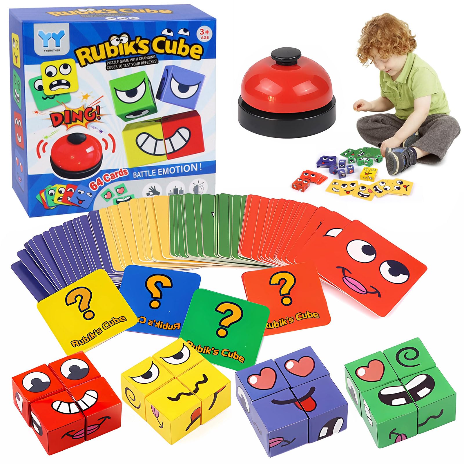 Yozexin Face Changing Magic Cube Game, 3D Puzzle Face-Changing Magic Cube, 16 Wooden Cube Puzzle,64 Expression Cards Wooden Toy Funny Puzzles Kit Educational Board Game for Kids & Adults