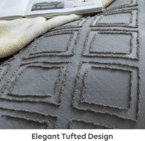 Miniatura 3 de JELLYMONI Juego de funda de edredón de microfibra ultrasuave de 3 piezas, tamaño Queen, funda de edredón reversible con textura bohemia gris, patrón