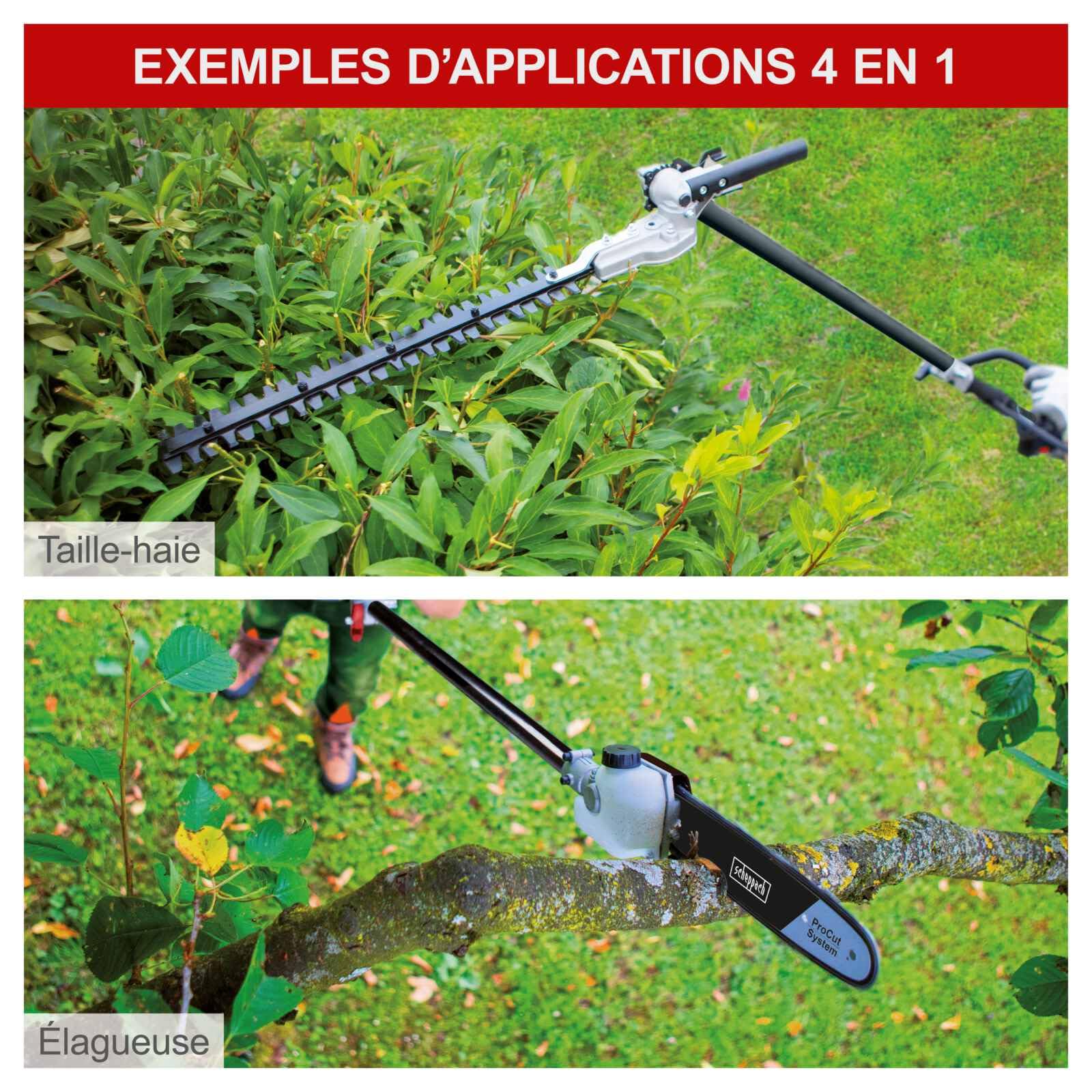 Scheppach Débroussailleuse Thermique à Dos 4en1 - MFH5300-4BP - Rotofil - Moteur 2T de 51,7cm3 - Ø de Coupe Max 450 mm - Longueur de Coupe Max 400 mm - Harnais Ergonomique
