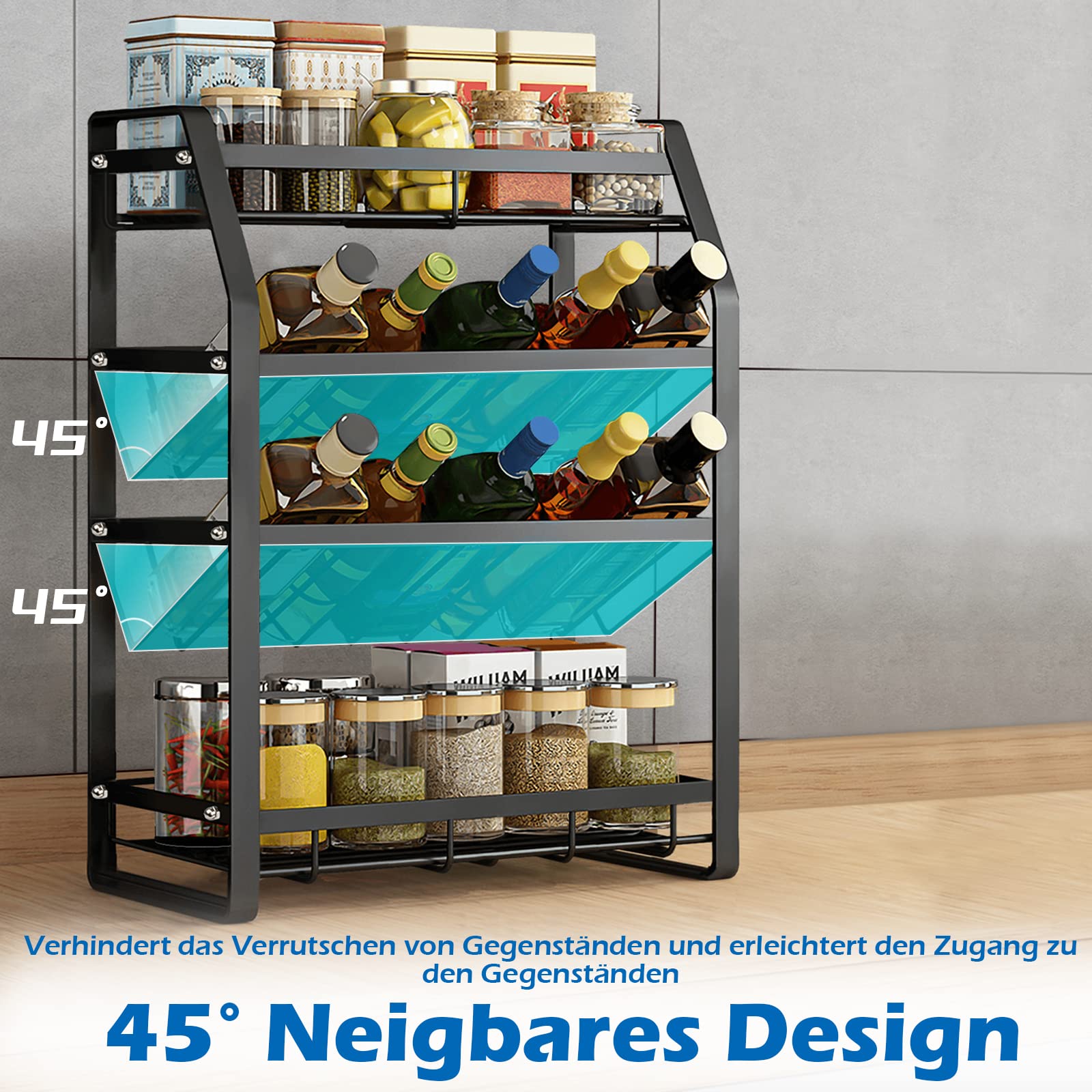 UISEBRT Portaspezie In Metallo A 4 Ripiani, Organizer Per Barattoli, Con Ganci Rimovibili, Piedini Antiscivolo, Per Cucina, Bagno O Balcone - 2