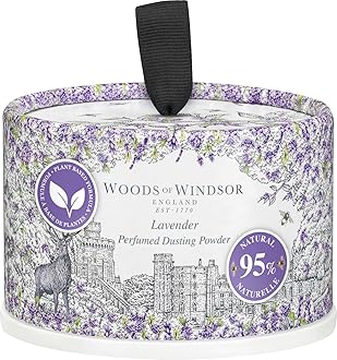 Woods of Windsor Lavender Perfumed Talcum Powder, Floral Dusting Powder with Body Puff, Scented Powder for Women to Help with Odor Control and Chafing, Lavender Scent 100g
