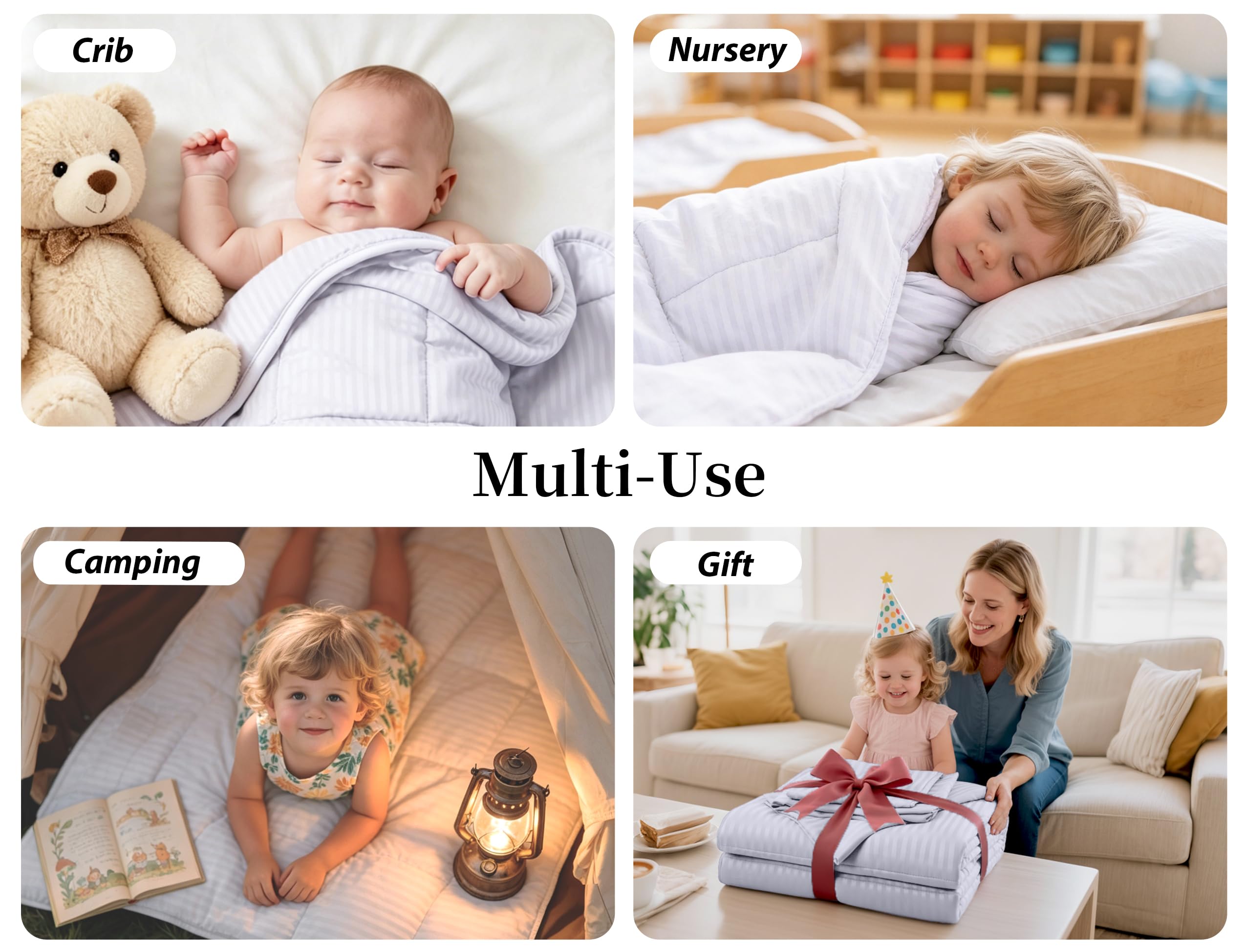 ZPECC Juego de ropa de cama para niños pequeños, juego de ropa de cama suave de 4 piezas para cuna, incluye edredón para niños, sábana encimera, sábana bajera y funda de almohada, rayas grises
