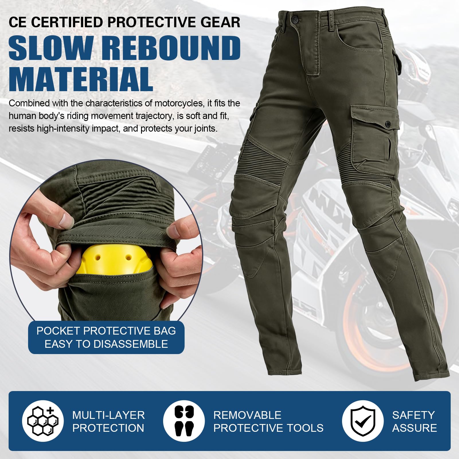 Pantaloni da Moto per Uomo con Protezioni, Jeans per Motociclismo, Moto Biker, Denim Elasticizzato Resistente per Avventure E Tutte Le Stagioni