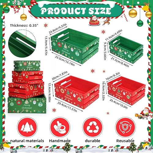 Miniatura 2 de 4 cajas decorativas de madera de Navidad para exhibir madera de Feliz Navidad, cajas de almacenamiento decorativas de madera rústica con asa, casa