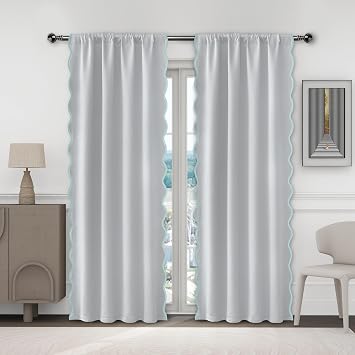 Scallop Edge Window Curtains, 52" W x 84" L x 2 Panel Blackout Thermal Drapes, Room Darkening, Energy Saving, Noise Reducing, Easy Care Curtains for Home Decor