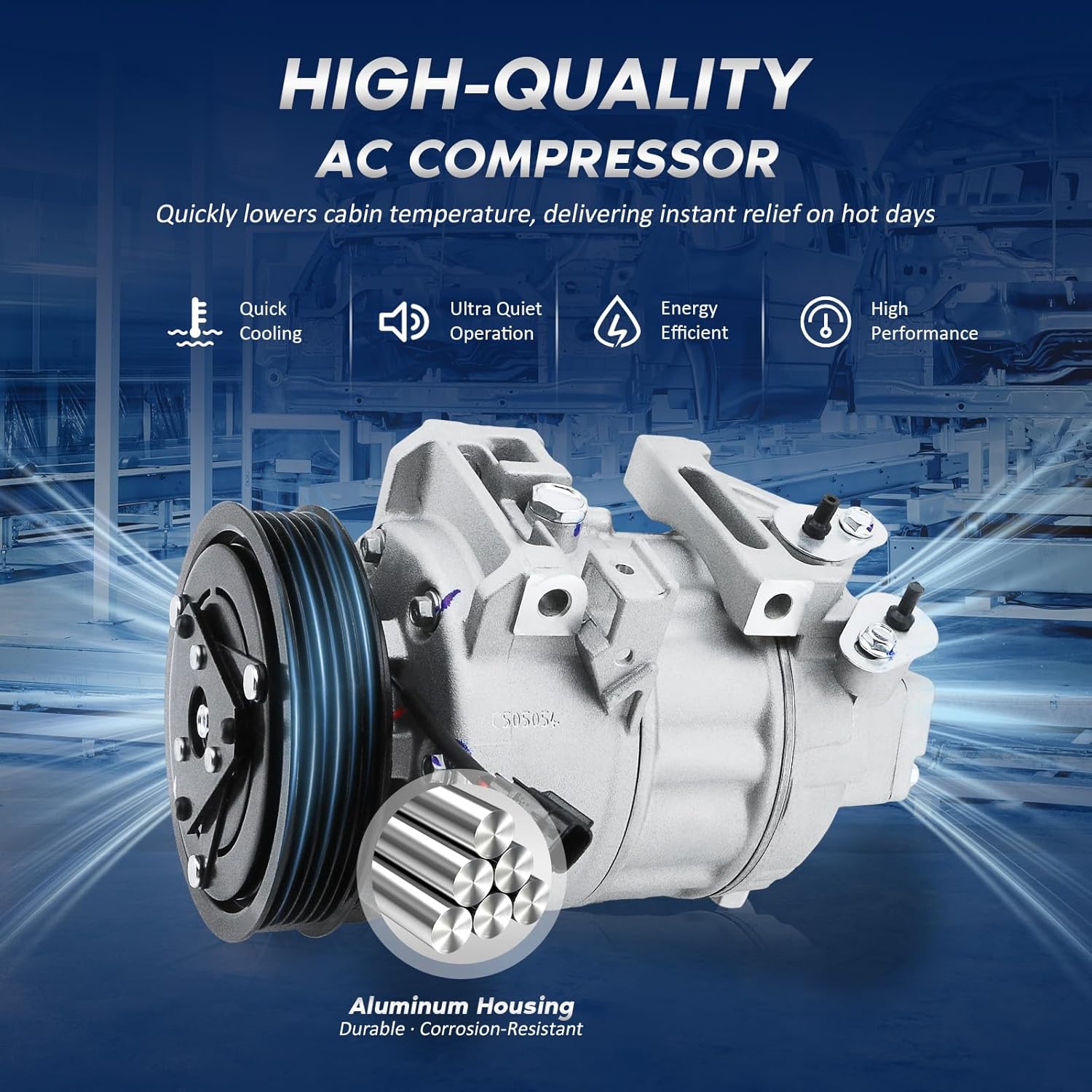 AC Compressor Replacement for 2007 2008 2009 2010 2011 2012 Nissan Altima L4 2.5L, 2007-2012 Nissan Sentra L4 2.5L AC Compressor, 6 Pulley Groove, CO 10886C 92600JA00A