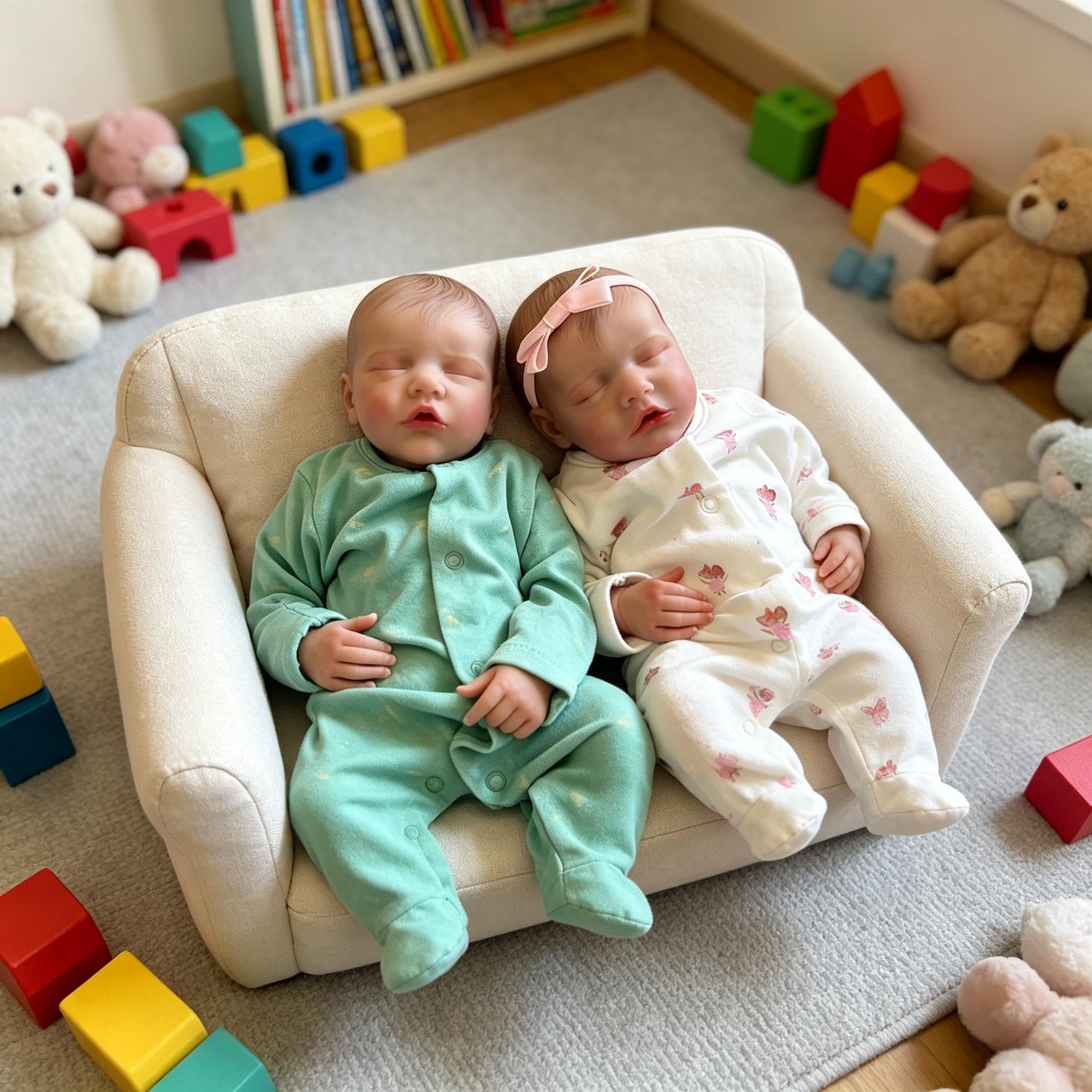 Reborn Babypuppen Silikon Ganzkörper Zwillinge Mädchen und Junge 18 Zoll Realistische Babypuppen Weiches Vinyl Real Life Babys Puppe Lebensechte Neugeborene Babys Zwillinge Puppe mit Zubehör