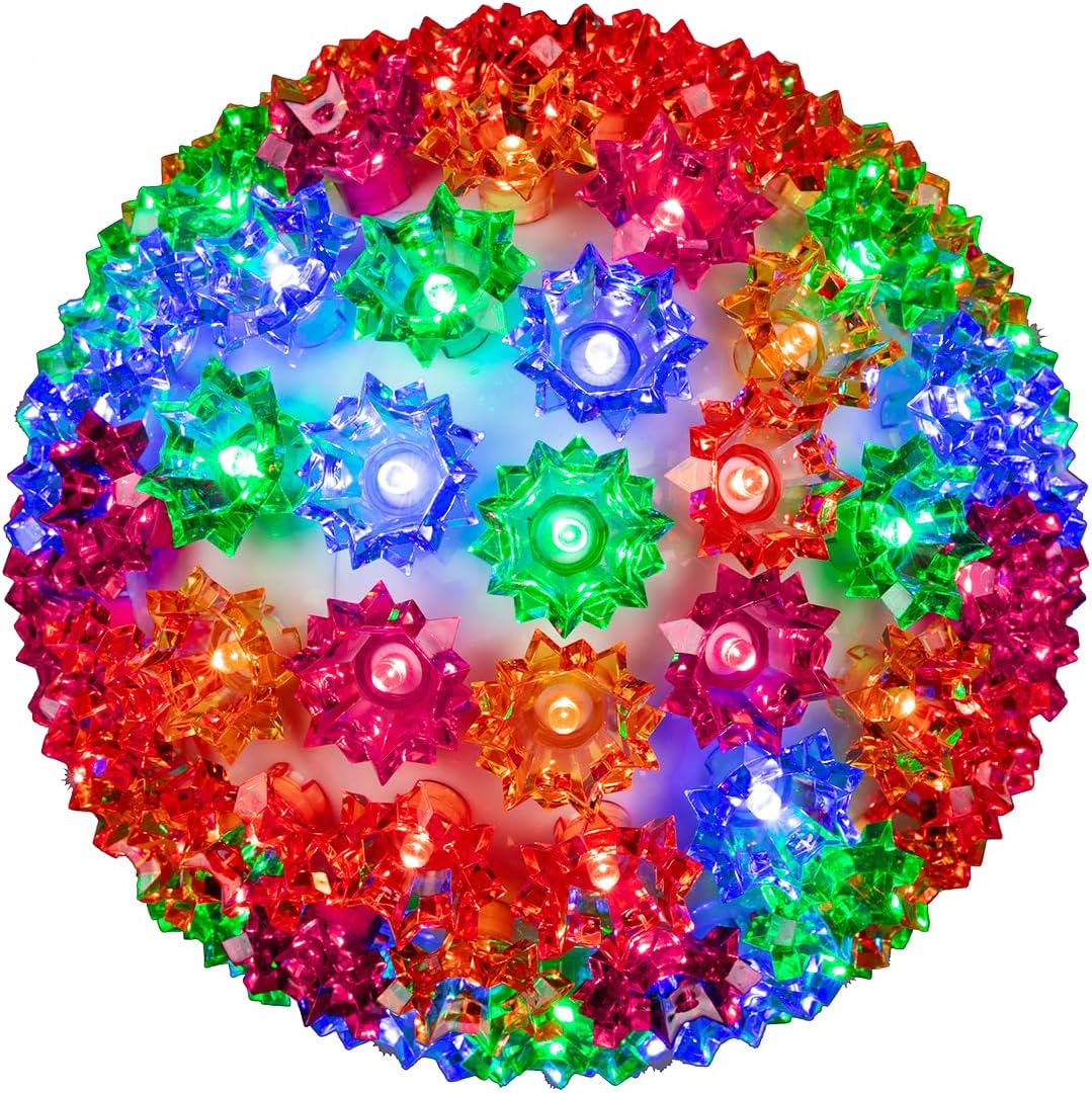 Novelty Lights LED 10in 150 Light Starlight Sphere, Multicolor, Extra Large Ornament Ball Light, 5ft Hanging Cord with S Hook, 12ft Power Cord with Stackable Plug, Commercial Grade 150-Light Multicolor