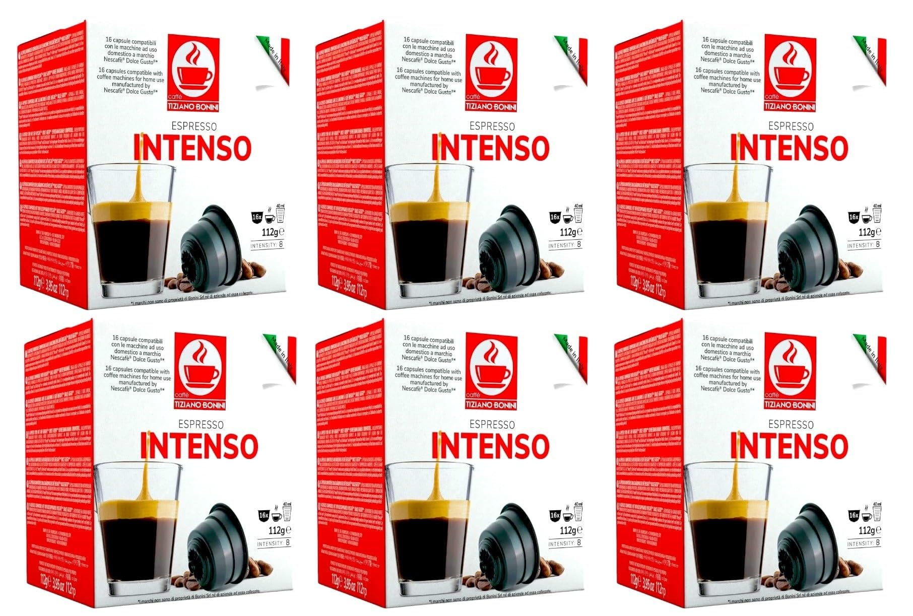 Caffè Tiziano BoniniBonini Dolce Gusto Compatible Espresso Intenso Coffee Pods (Pack of 6, Total 96 pods)